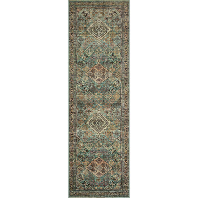 Magnolia Home By Joanna Gaines X Loloi Sinclair Machine Washable Turquoise / Multi Area Rug, Runner 2'3" x 7'6"