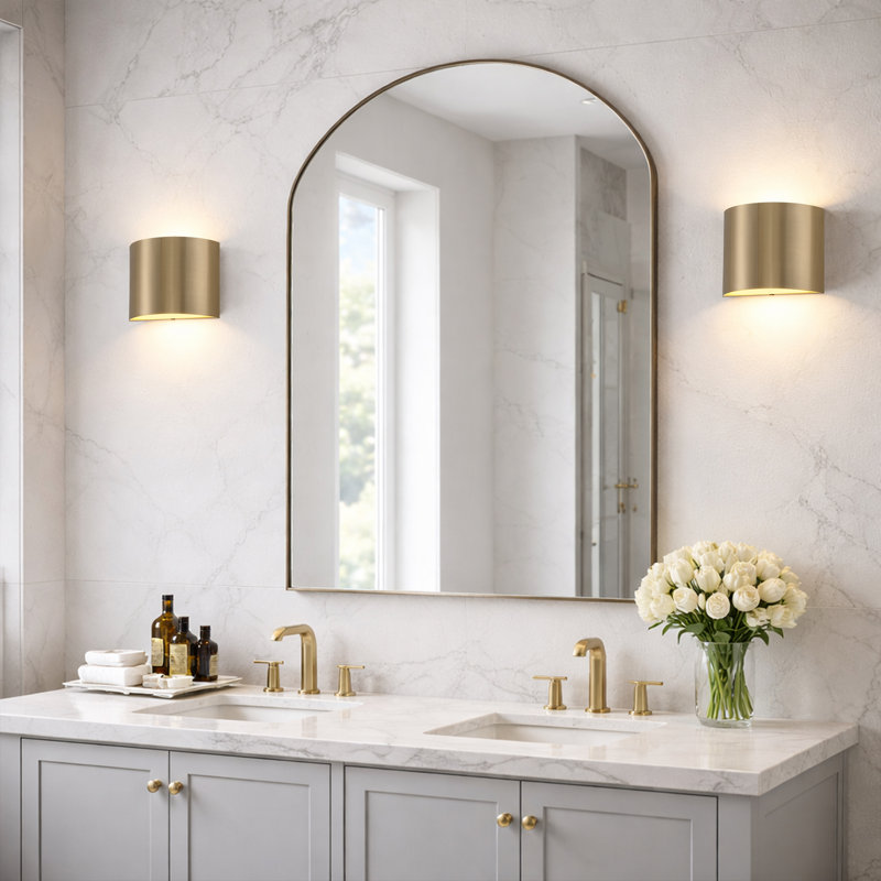 7-In Damp Rated Brass Led Wall Sconce Light, Antique Brass