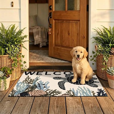  Tapis d'entrée antidérapant pour l'extérieur, 16 po x 24 po, tortue de mer rétro
