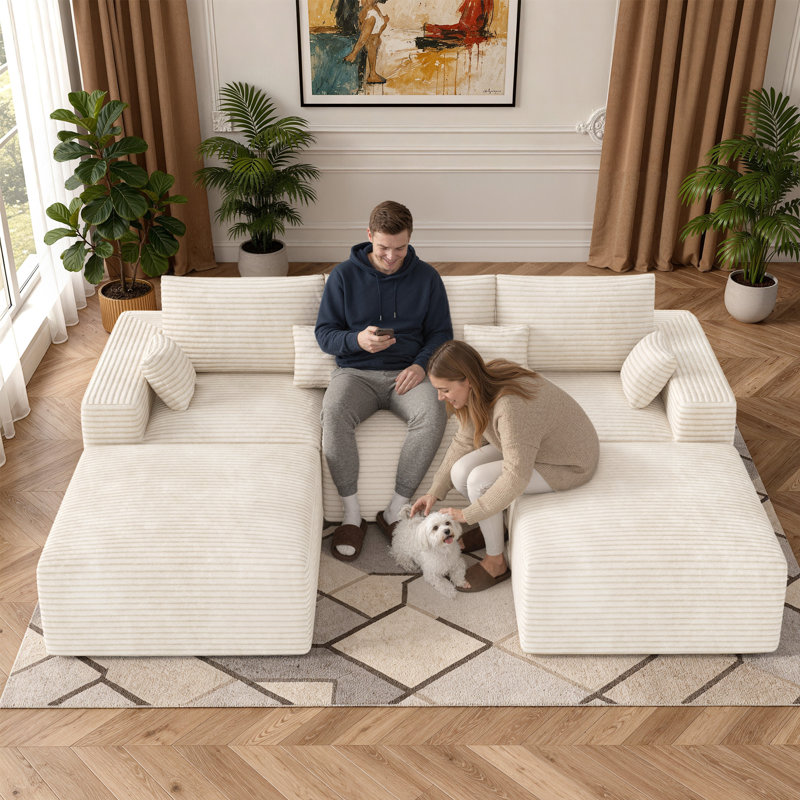 3 Seater Fabric Corner Sofa, Beige