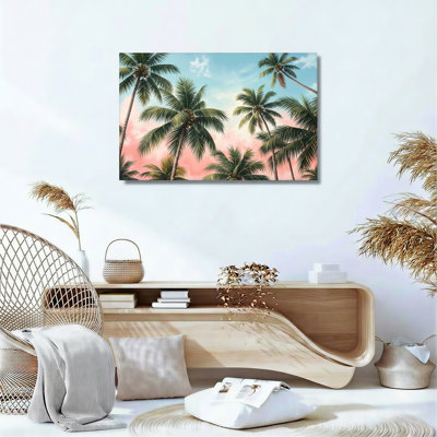 Art sur toile, cocotiers contre ciel rose