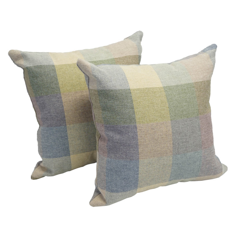 Vintage Plaid Cotton Blend Reversible Throw Pillow Set