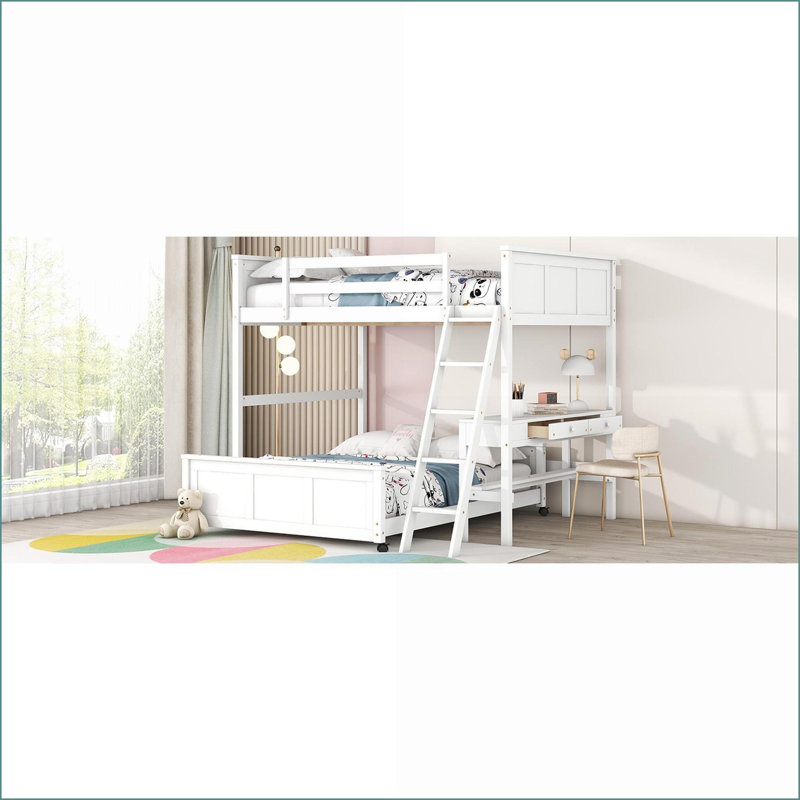 Lit superposé double au-dessus de double avec bureau - aucun sommier nécessaire pour les chambres compactes