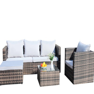 Outdoor Garden Patio Furniture 4-Piece PE Rattan Wicker Cushioned Sofa Sets And Coffee Table