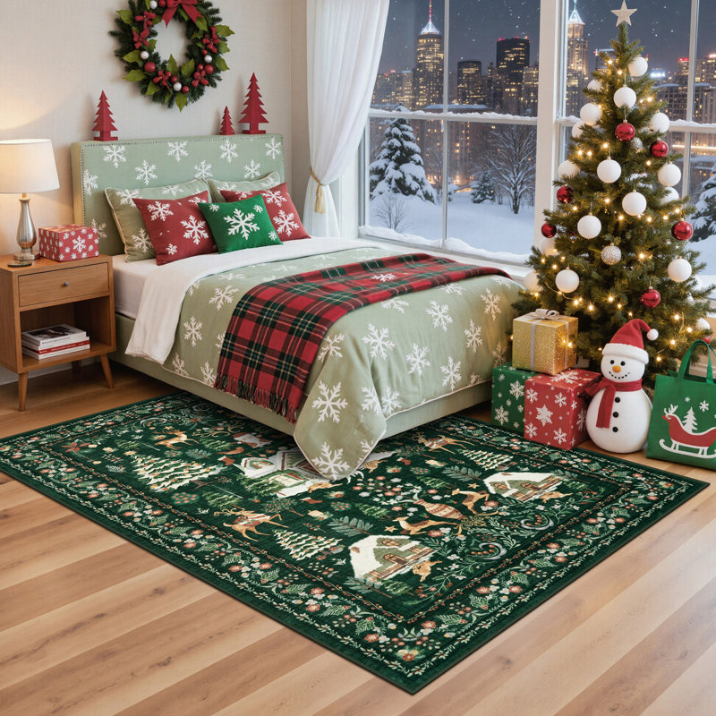 Tapis de Noël antidérapant de Noël, Rectangulaire 8 pi x 10 pi