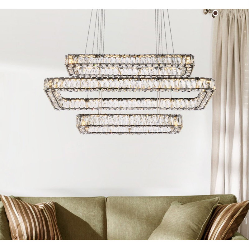 Luminaire suspendu triple DEL rectangulaire en chrome Maart 42 po Maart, Noir, H 80 po x l 42 po x P 18 po