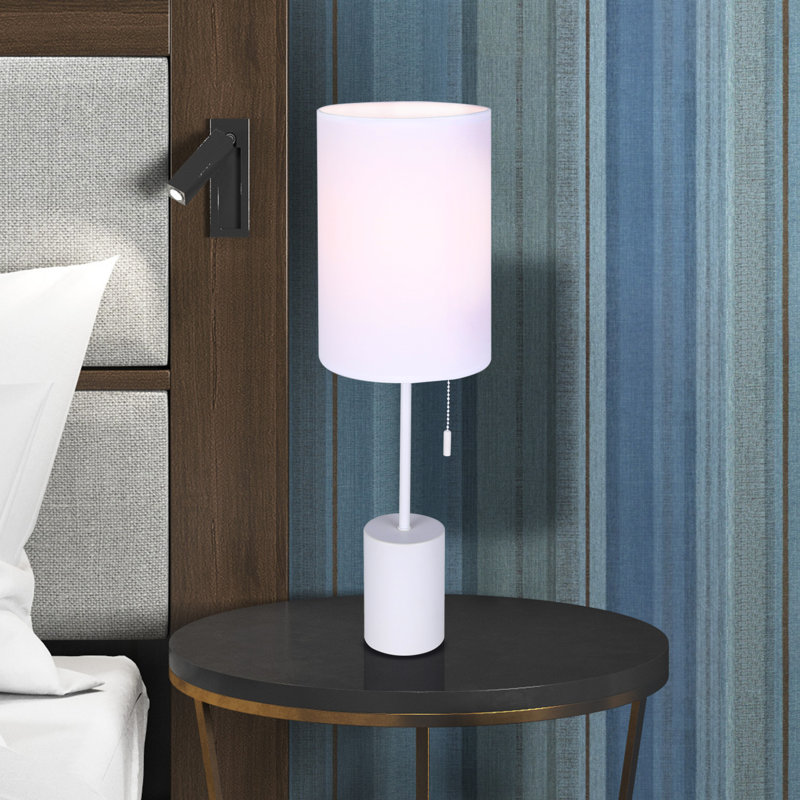FLINT 23 In. Table Lamp With Fabric Shade And Pull Chain Switch, White, White