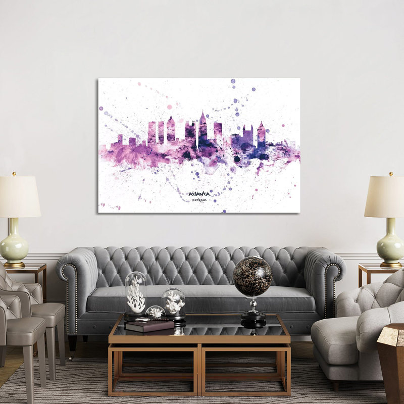 Atlanta Georgia Skyline Splash Purple by Michael Tompsett - 1 Piece Wrapped Canvas Wall Art, 152.5 cm H x 101.5 cm W