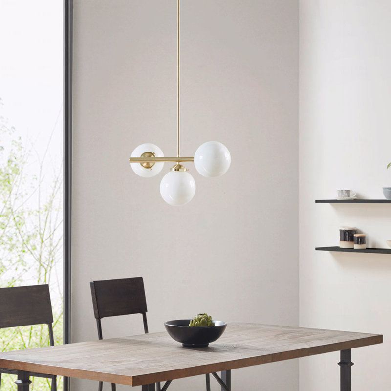 Lustre - configuration à 3 lumières avec ampoules sphériques en verre givré