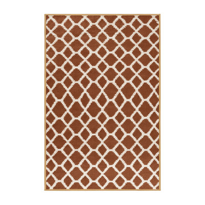 Machine Washable Trellis Brown Area Rug