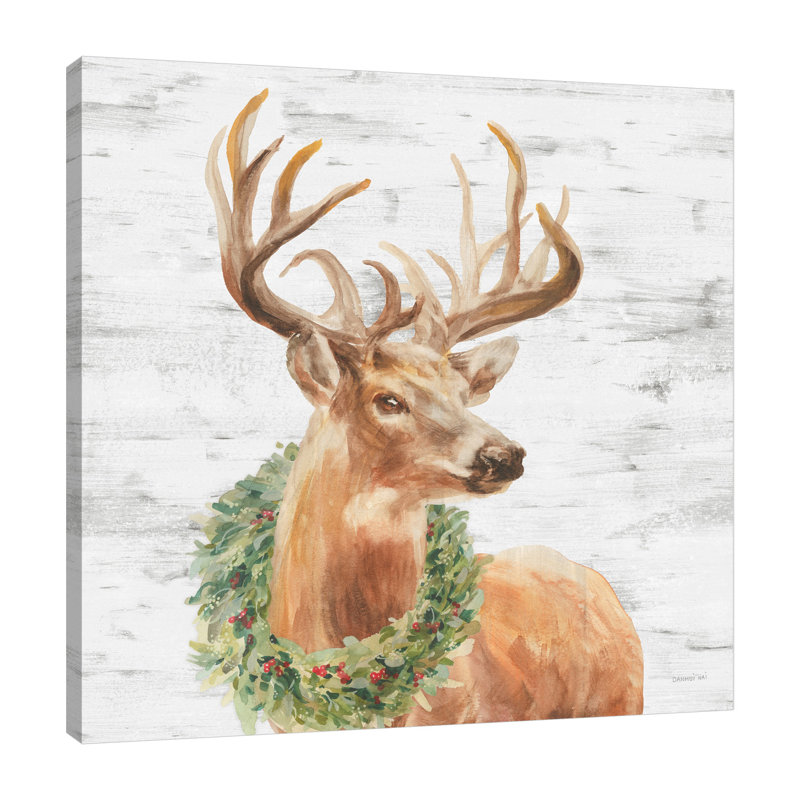 «Woodland Holiday Stag Gray», toile tendue par Danhui Nai, H 36 po x l 36 po x P 1,5 po