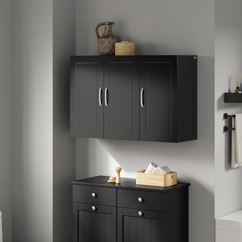 Bathroom Wall Cabinet with Adjustable Shelves 3-Door Wall Mounted Storage Cabinet for Toilet, Linen & Bathroom Organization, Black
