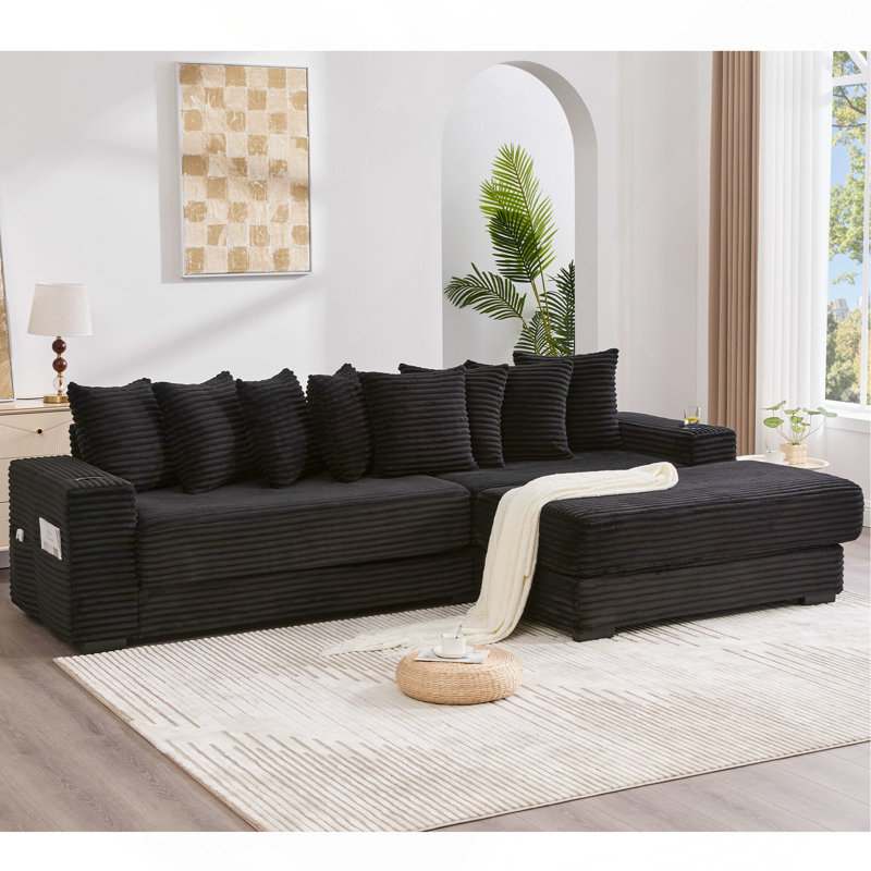 110.75" Modular L Shaped Sofa, Black