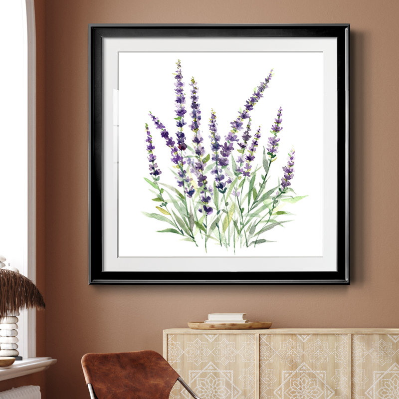 Lavande botanique I - peinture encadrée, Toile avec cadre noir, H 30,5 po x l 30,5 po x P 1,5 po