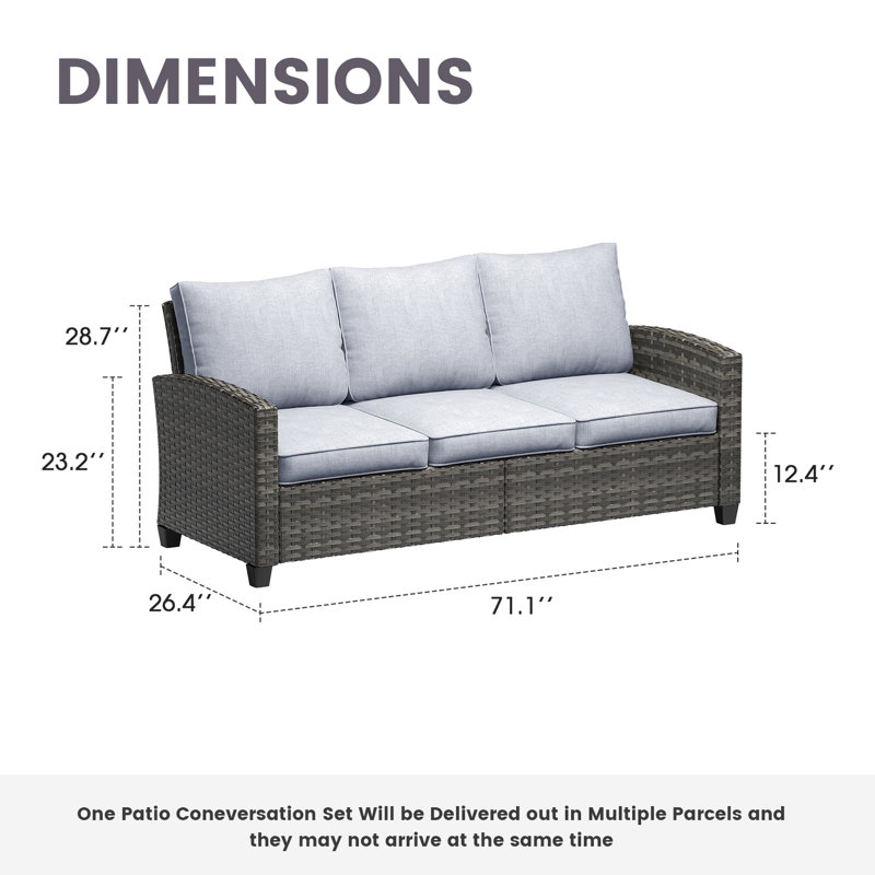3-seater Patio Wicker Sofa Chairs with Cushions, Gray