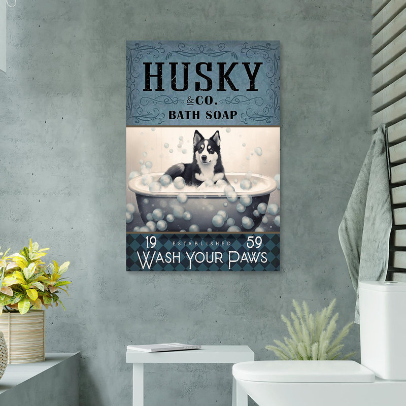 «Husky Wash Your Paws», reproduction d'art graphique sur toile tendue, H 14 po x l 11 po x P 1,25 po