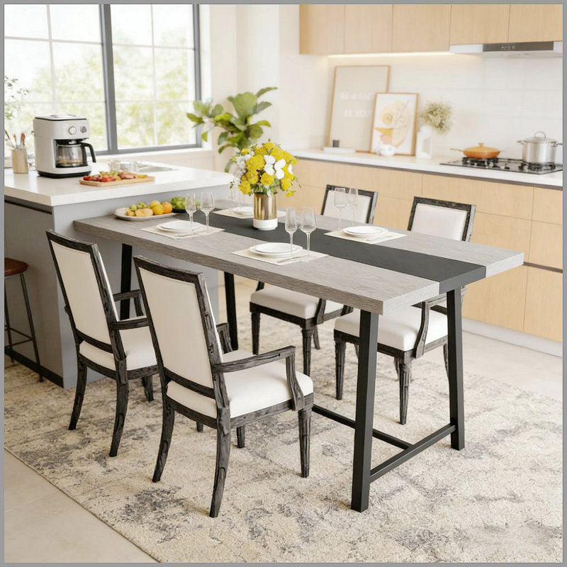Longue table de salle à manger avec grand plateau et pieds en acier, table de cuisine, pour votre maison