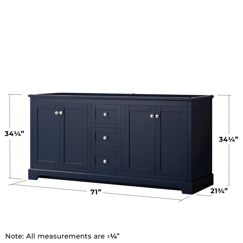 Base de meuble-lavabo double 71 po et miroir Avery seulement, Bleu foncé / chrome poli