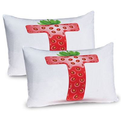 Ambesonne Letter T Pillow Sham 2 Pack Harvest Strawberry Themed Vermilion Orange and Green -  pil-2_46350_36x20