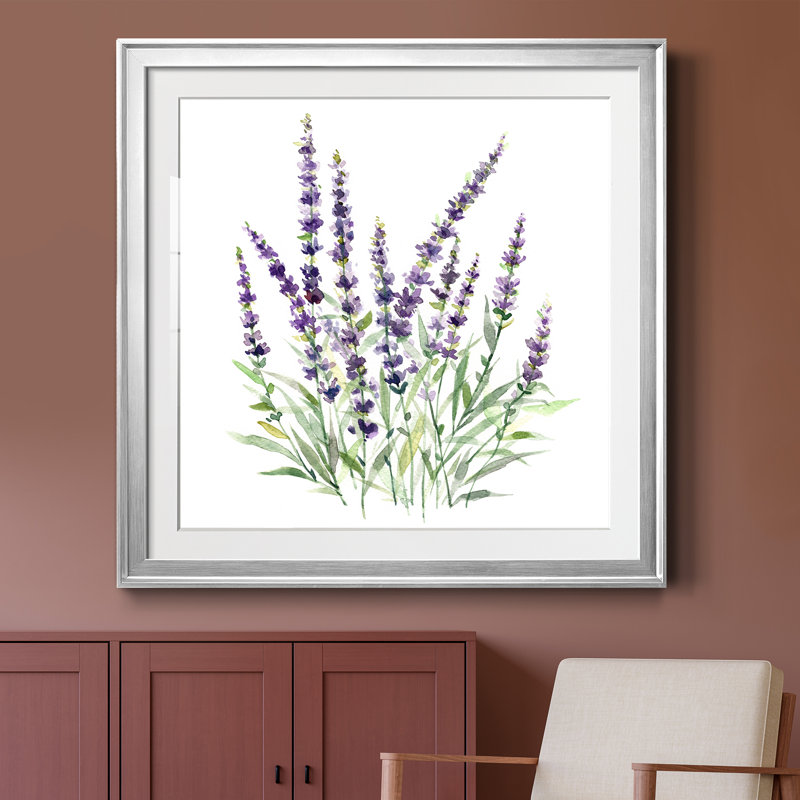 Lavande botanique I - peinture encadrée, Toile avec cadre argenté, H 26,5 po x l 26,5 po x P 1,5 po