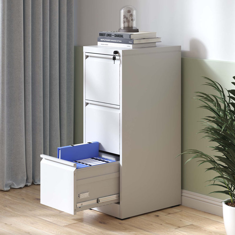 41"H 3 Drawer Metal Vertical Filing Storage Cabinets for Home Office A4/Letter/Legal Size Files, White