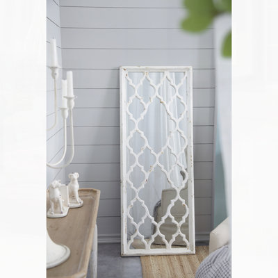 24" x 60" Distressed White Floor Mirror, Full Body Mirror for Bathroom Bedroom Living Room