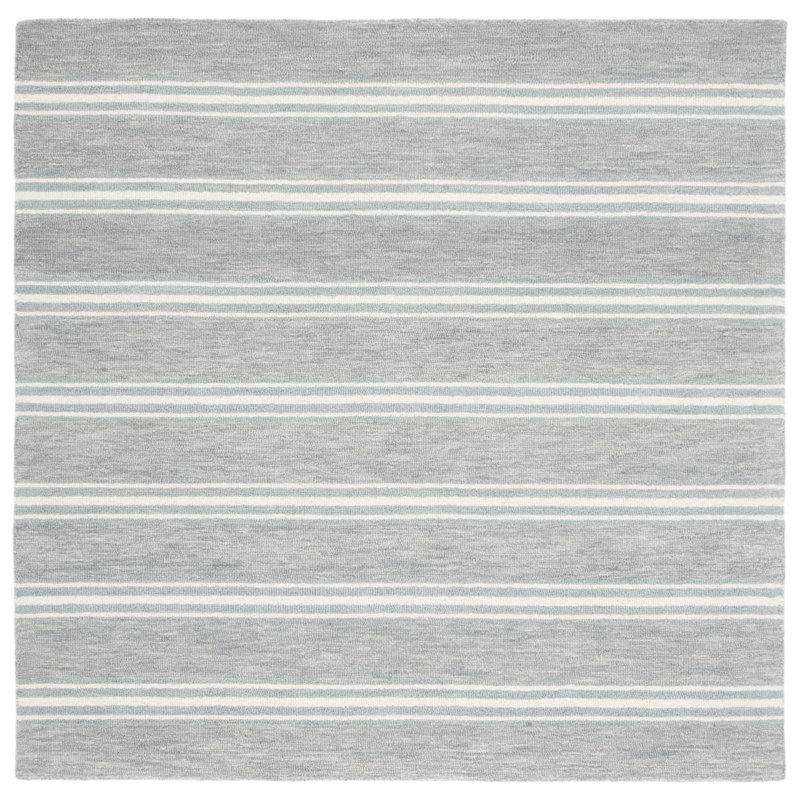 Masaitis Hand Tufted Wool And Cotton With Latex Striped Rug, Square 6'