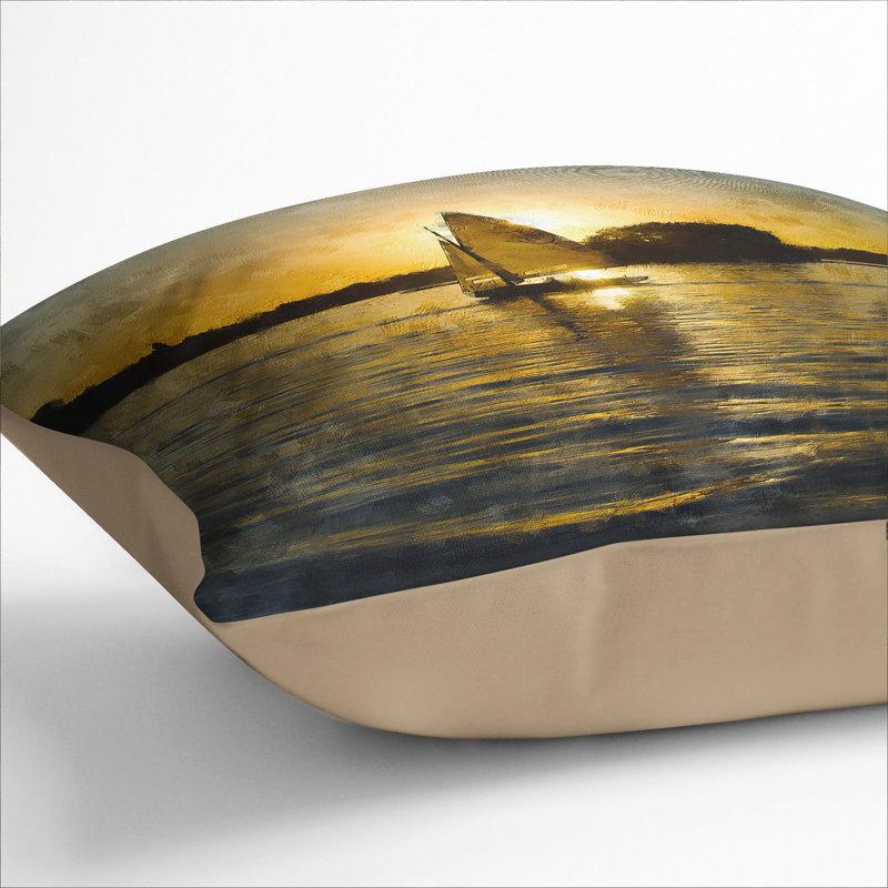 Sailboats on the Lake Painting Scatter Cushion, 40cm H x 40cm W x 15cm D, Stone