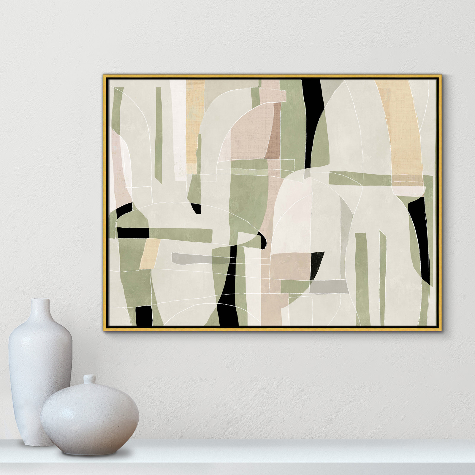 Sunny Barcelona - Floater Frame Canvas, 41.5" W x 31.5" H, Gold