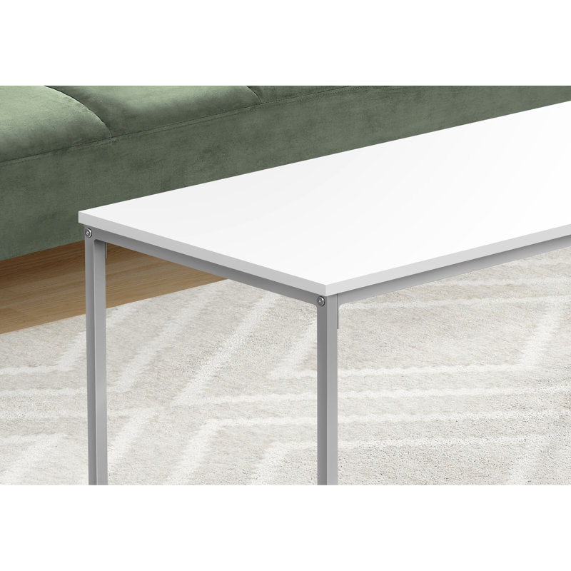 Table basse 40 po pour salon pratique, stratifié blanc et métal gris, table ornementale moderne, rectangulaire 40 po, stratifié / gris contemporain