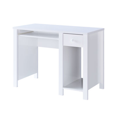 White Student Home Office Writing Laptop Desk With And Keyboard Drawer, 39"w Compact Drawer Wooden Knob