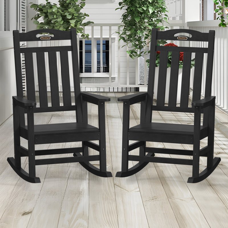 Outdoor Rocking Chairs Weather-Resistant HDPE Rocking Adirondack Chairs, Black
