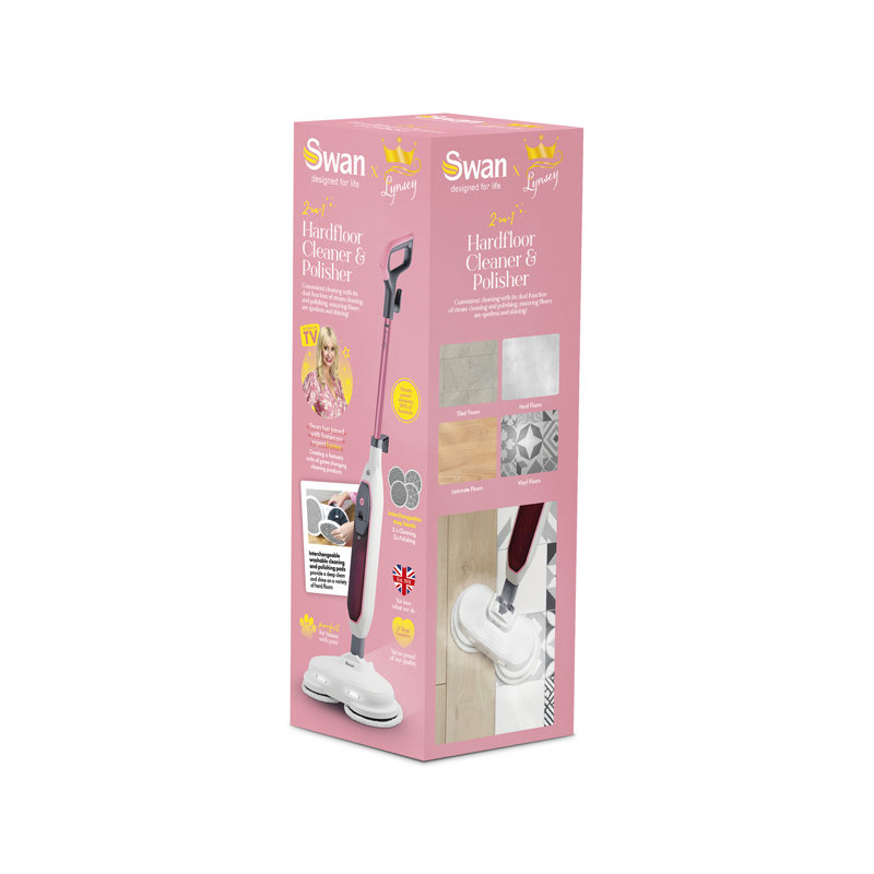 Swan x Lynsey SC30132QOC Hard Floor Cleaner and Polisher with 25 Minutes Continuous Steam Cleaning, Suitable for Tile, Wood and Marble Floors, Removes 99.9% of Bacteria, White