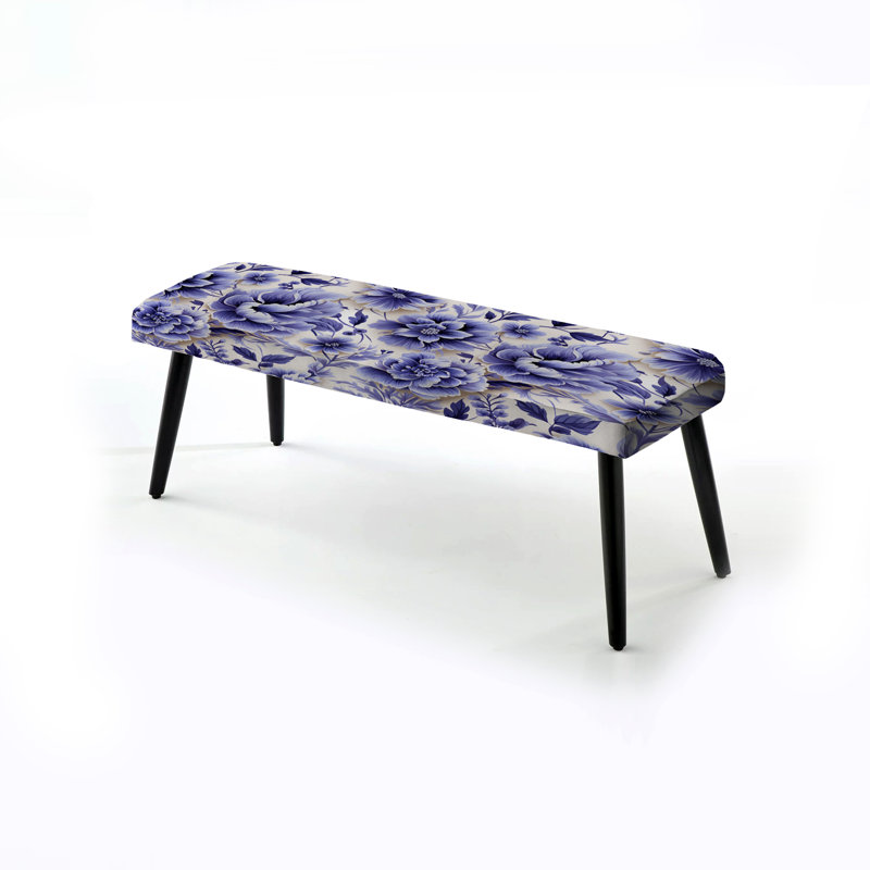 Banc rembourré floral noir Truong, White And Purple Lavender Persian Paisleys