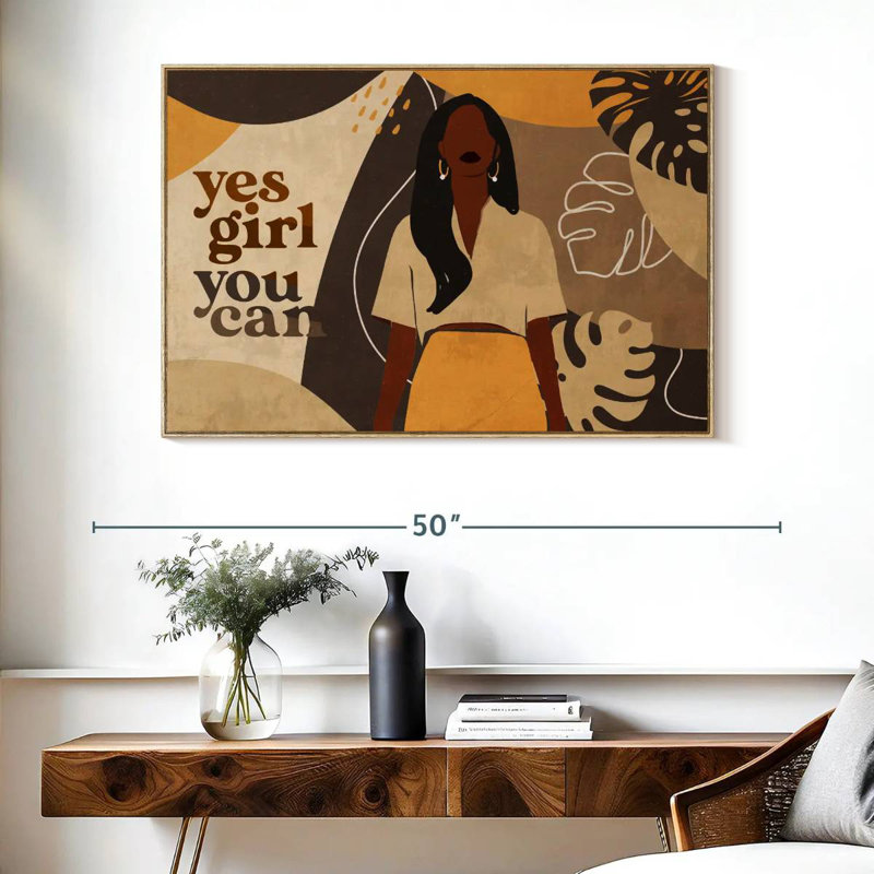 Illustration d'une femme bohème, Cadre flottant en bois naturel, 40 po x 27 po