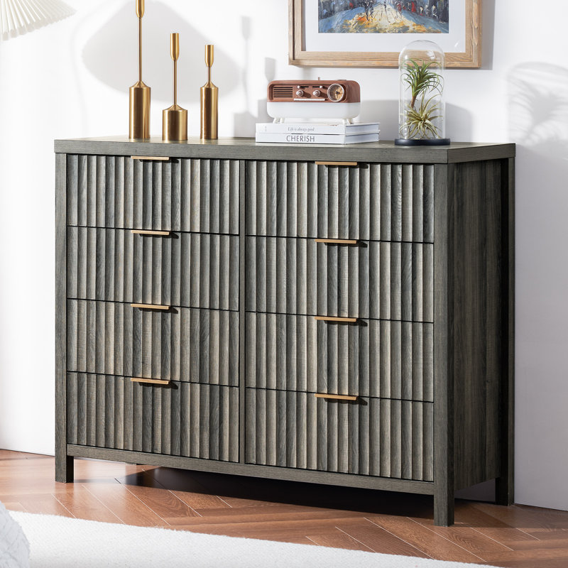 Arrilla 46.5" W Fluted Manufactured Wood 8-Drawer Dresser, Midnight Oak