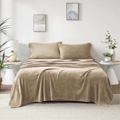 4 draps très grand taupe - 100% douillet et ultra doux avec des draps-housses 2 taies d'oreiller brossées des deux côtés Lavable à la machine