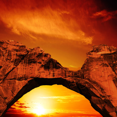 Natural Arch Sunset by Sharply_done - Wrapped Canvas Print