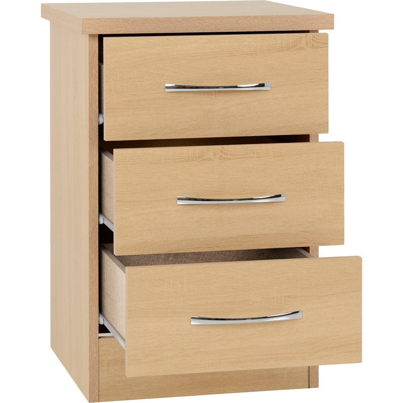 Cascio 3 Drawer Bedside Table, Sonoma Oak Effect