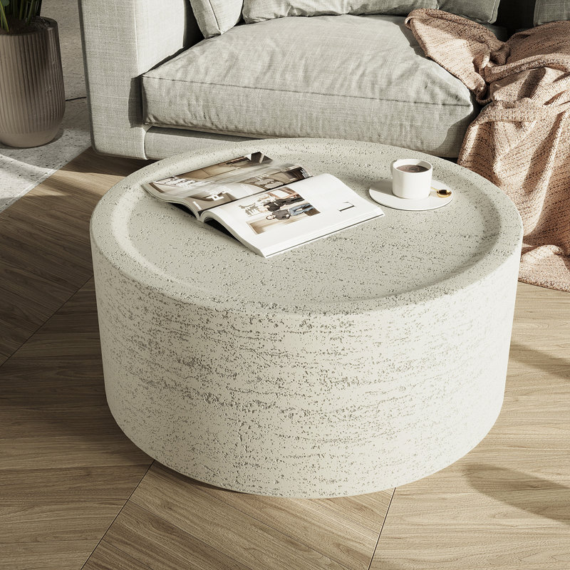 28"Indoor Modern Round Concrect Coffee Table,for Living Room,Beige, Beige