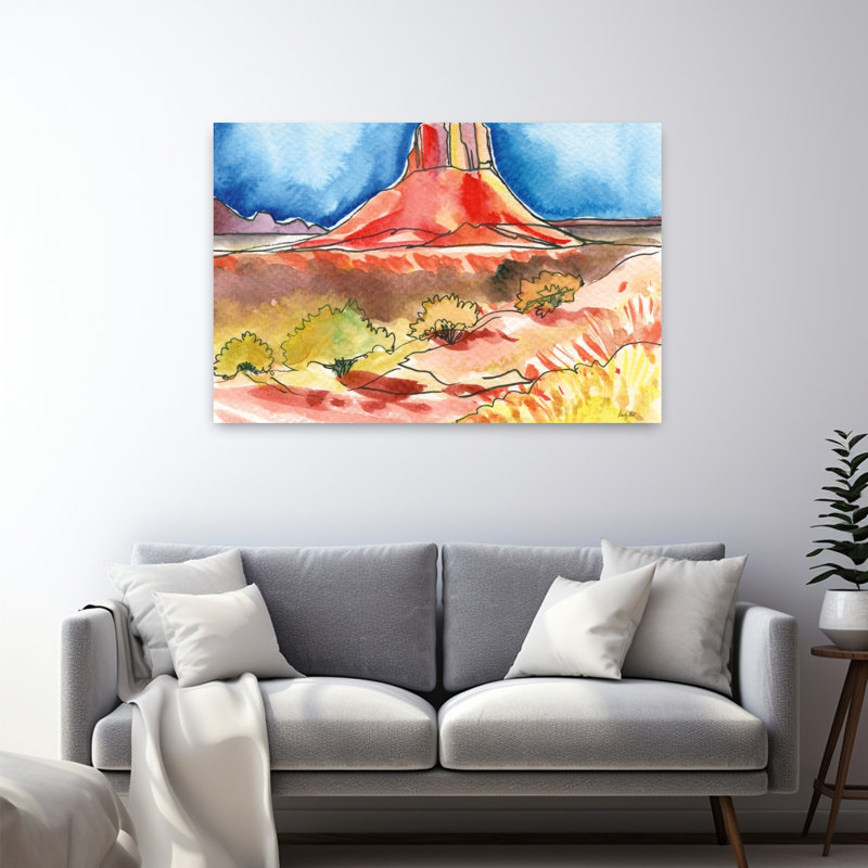 Summer Butte, paysage contemporain abstrait, art de montagne, H 48 po x l 32 po
