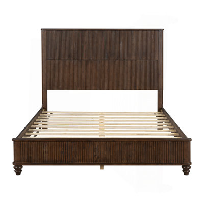 Cadre de lit en bois massif, cadre de lit plateforme grand avec tête de lit, grand lit en bois naturel, pas de sommier tapissier, noyer