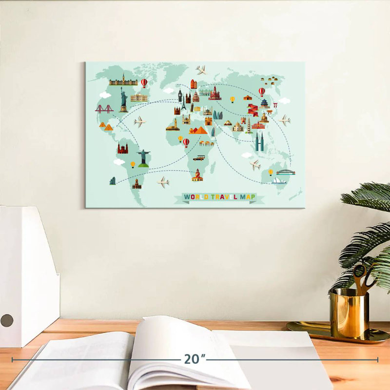 Carte du monde des sites célèbres Aliaz, H 8 po x l 12 po