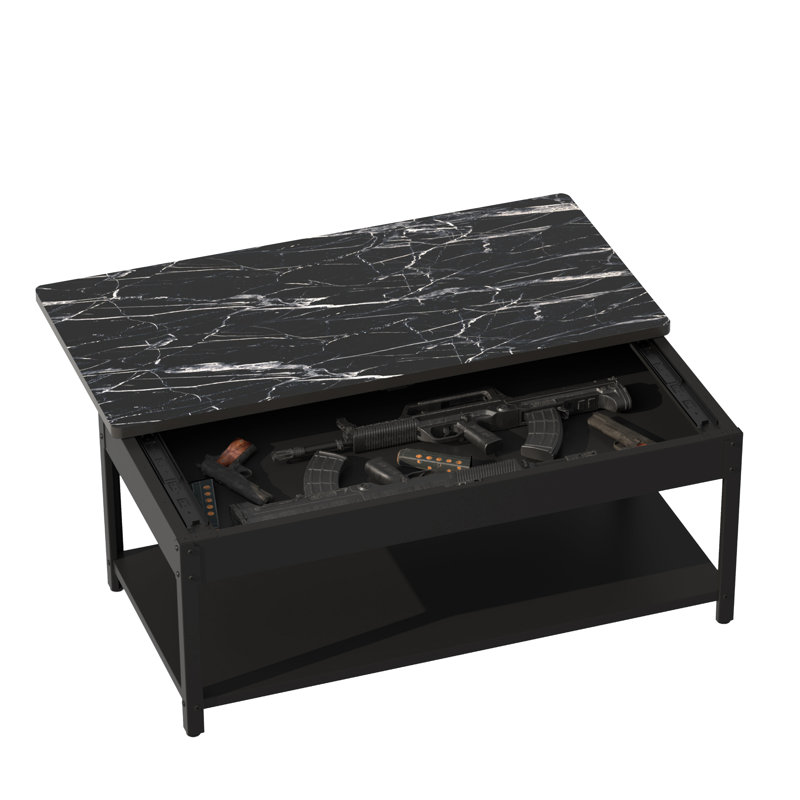 Secure Rectangular Double-Layer Coffee Table with Hidden Storage & Fingerprint Lock