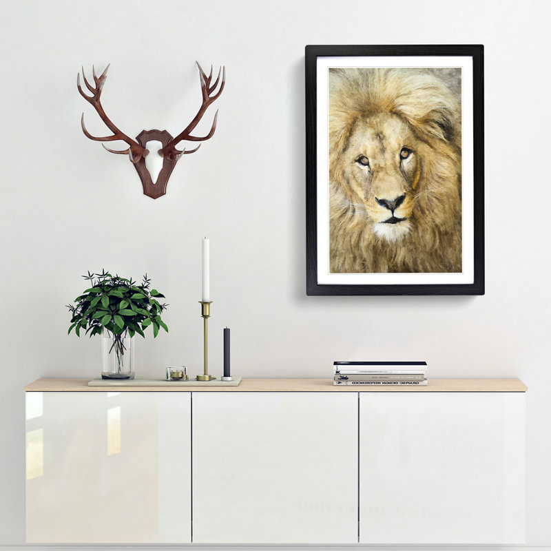 The Face of a Lion - Picture Frame Painting Print, Black Framed, 87cm H x 62cm W x 2cm D