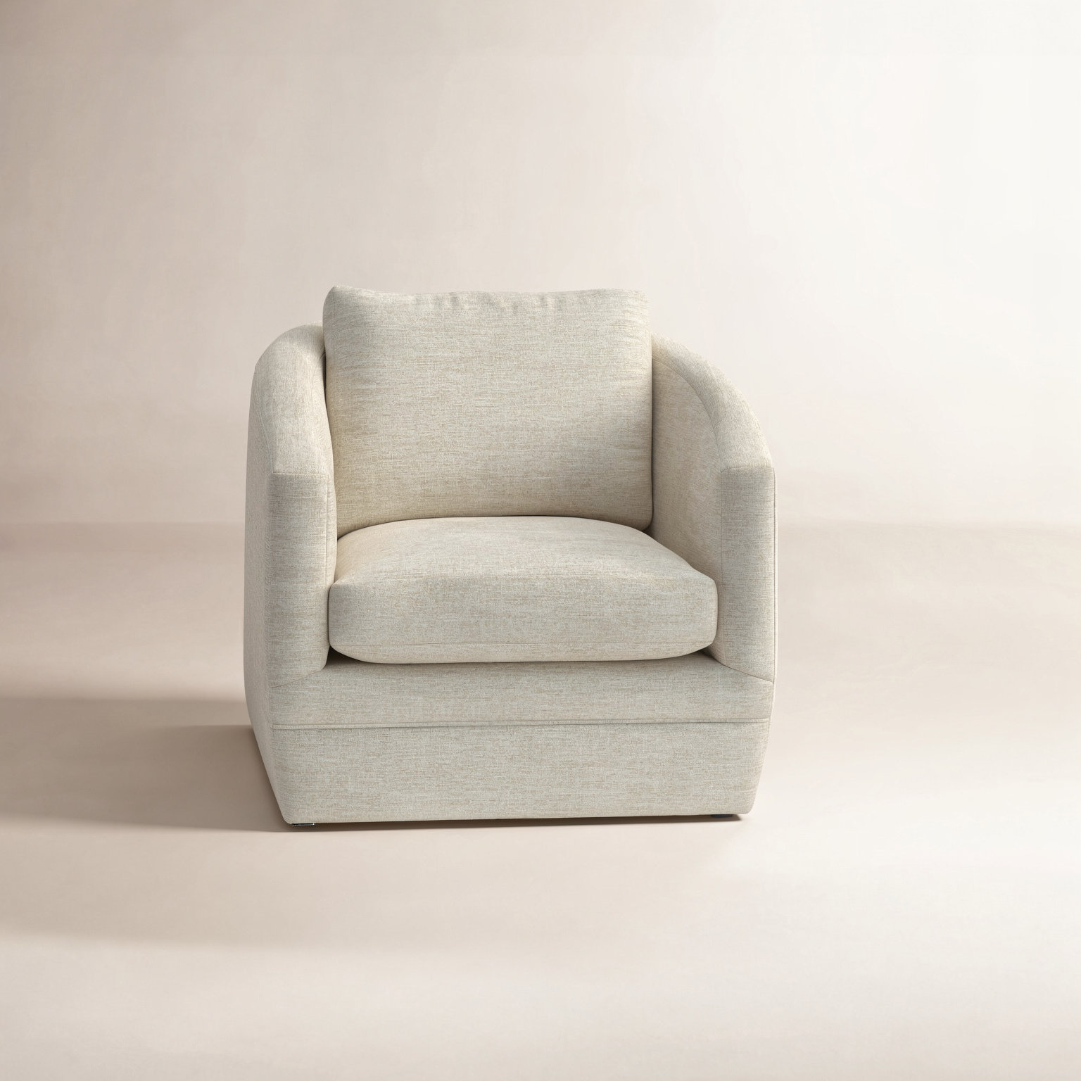 Mileva Upholstered Swivel Barrel Chair, Macarena Beige Performance