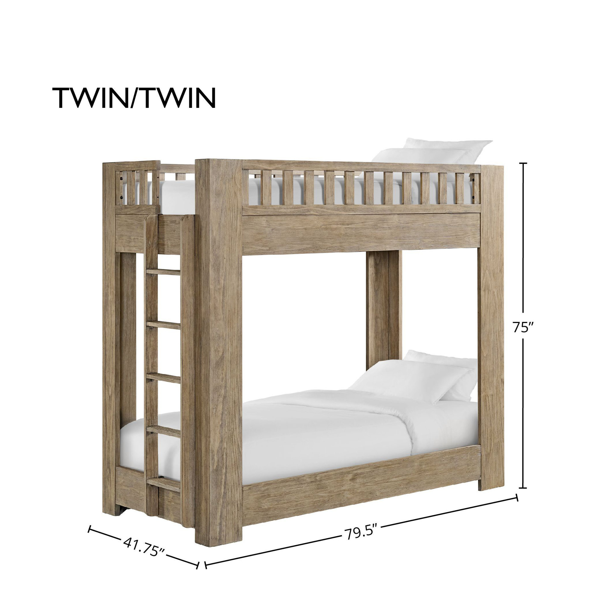 Albie Pine Bunk Bed, Twin, Sandstone