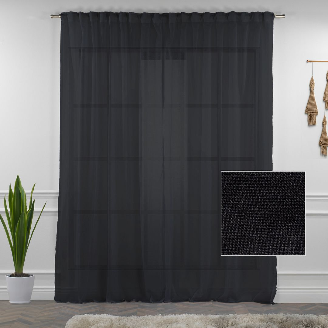 Linen Sheer Single Curtain Panel, 52" W x 84" L, Black
