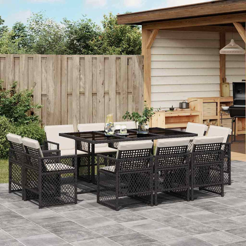Patio Dining Set with, Cream White, 73cm H x 165cm W x 106cm D, Black