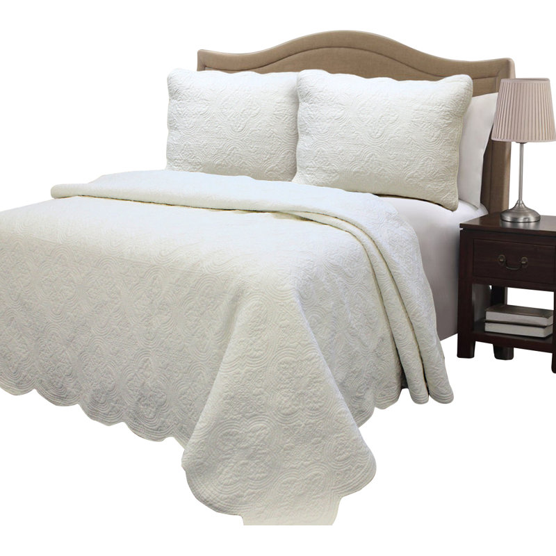 Terin Standard Reversible Set, Twin Quilt + 1 Standard Sham, Ivory